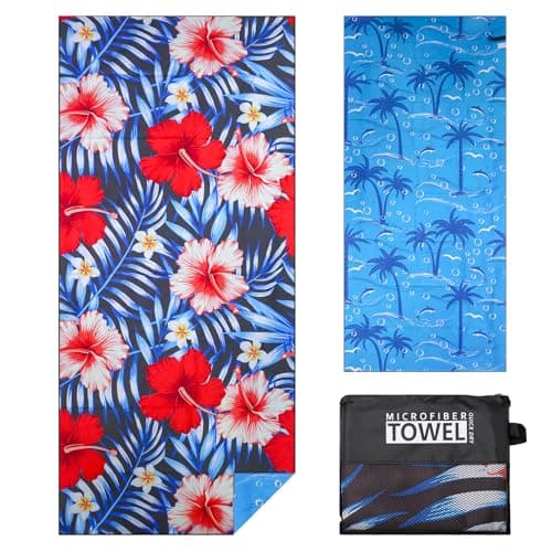 TMEOG Microfibre Beach Towels 180x80cm Extra Large Sand Free Beach Towel for Adults Compact Thin Travel Towel Women Men Lightweight Swim Pool Yoga Towel with Bag(Tropical Flowers)