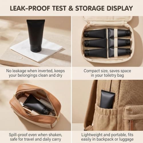 Upstore 6Pcs 150ml 5oz Black Plastic Travel Bottles Refillable Squeeze Soft Tubes with Flip Top Cap for Shampoo Lotion Toiletries Makeup Cosmetic Storage — view 6