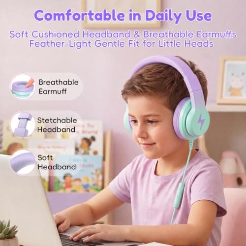 Candy Bila Wired Kids Headphones with Microphone for School Travel,3.5mm — view 6