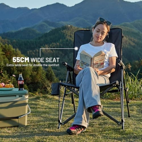 TIMBER RIDGE Folding Camping Chair for Adults Padded High Back 150kg Black — view 6