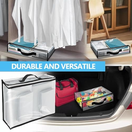 Clear Clothes Storage Bag with Zipper - 6Pcs Foldable Clothes Storage Boxes Wardrobe Storage Organizer Moving Bags with Reinforced Handle Packing Boxes for Moving House Cloth Bedding Duvet Toys — view 6