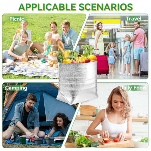 5PCS Aluminum Foil Insulated Bag,Thermal Cooler Bag Food Storage Insulated Sandwich Bags Reusable Sealed Leakproof Freezer Vacuum Pouch with Zipper for Lunch Bento Camping Picnic, 3 Size (25 * 30cm) — view 2