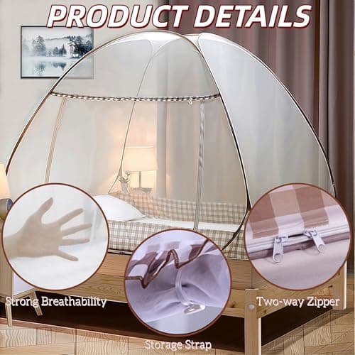 Digead Mosquito Net, Portable Travel Mosquito Nets, Foldable Single Door Mosquito Camping Curtain, 100x200cm Bed Canopy-Brown Edge — view 6