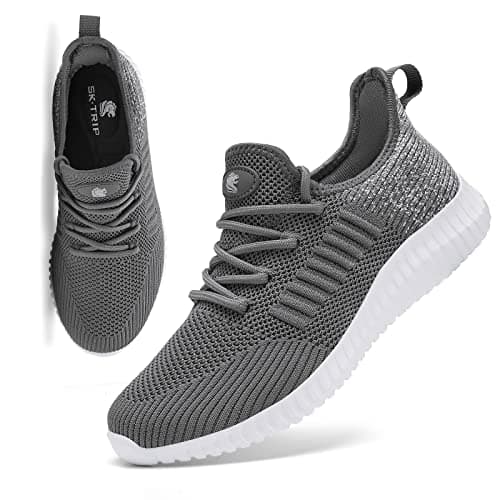 SK·TRIP Women's Walking Shoes Lightweight Breathable Flying Woven Mesh Upper Casual Jogging Shoes Ladies Tennis Shoes Workout Footwear Gym Sneakers for Women, Grey Mixed, 8 UK