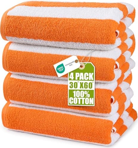Utopia Towels Cabana Beach Towels 76x152cm, 4 Pack, Cotton, Striped, Orange