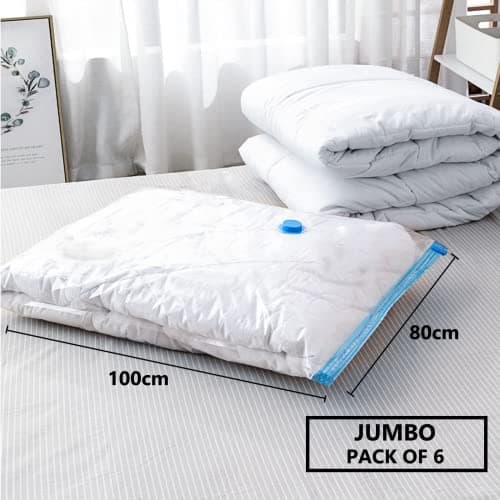 Vacuum Storage Bags for Clothes - 6 Pack 100 X 80cm Extra Large Reusable Clothes Storage Bags Vacuum Sealer Bags with Double Zip Seal Travel Space Saver Bags for Duvets, Bedding, Quilts, Pillows — view 2