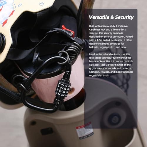 UP Security Combination Lock D Ring with Retractable Cable, 4 Digit Combo Lock for Helmet Safe, Backpack, Luggage Anti-Theft, Stroller, Scooter, Gym Locker, Fence, Travel, Outdoor Use (D Ring, Black) — view 6