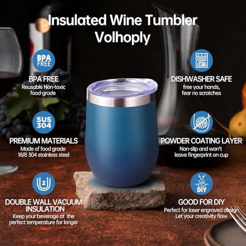 Volhoply 12oz Stainless Steel Wine Tumbler with Lid Bulk 8 Pack,350ml Double Wall Vacuum Stemless Wine Glasses,Metal Travel Coffee Mug with Straw,Insulated Cup Gifts for Christmas（Assorted,8 Set） — view 3