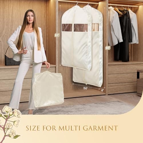 Univivi Super Soft Satin Hanging Garment Bag 60in Dress Bags 2 Pack Apricot — view 6