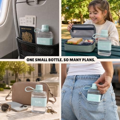 hydr Mini Flat Water Bottle for Handbags | 240ml Slim Leakproof BPA-Free Tritan Small Water Bottle (Lake Blue) — view 6