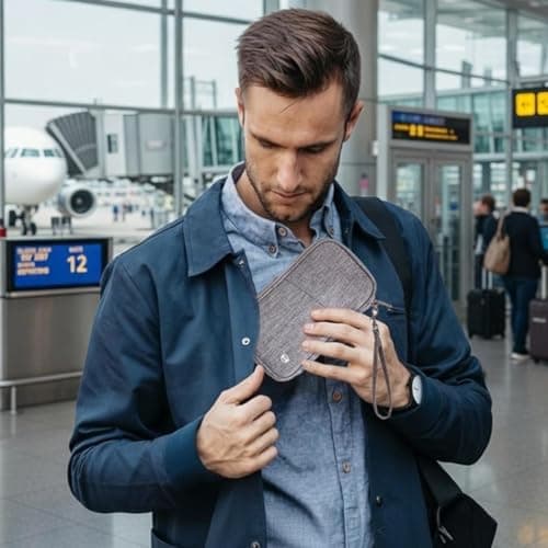 DREONVU Family Passport Holder RFID Blocking Travel Wallet Document Organiser for Tickets, Cards, Cash, Pen, Key Holiday Essentials & Waterproof Cover for Man & Woman, Grey — view 5