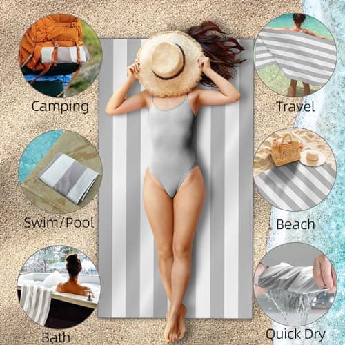 CNMTCCO Large Beach Towel for Adults with Bag - Quick Dry Microfibre - 100% Recycled Towel - Sand Free, Lightweight, Compact (160x90cm, 63x35in) (Grey) — view 3