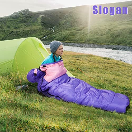 Pystuvo Sleeping Bag for Adults,4 Season Sleeping Bag,Lightweight,Waterproof Indoor & Outdoor Use,Purple+Pink — view 5