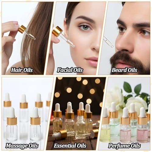 Sibba 20 Pcs Mini Dropper Bottle, 2ml Small Sample Bottle Empty Essential Oil Bottles with Gold Cap, Travel Empty Vails for Cuticle Oil Essential Oils Perfume — view 5