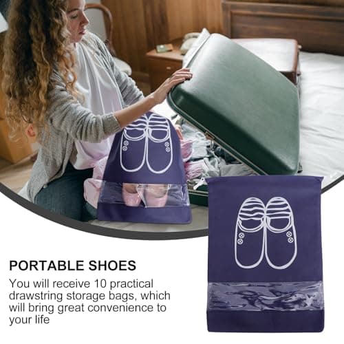 10Pcs Large Capacity Non-Woven Shoe Bags with Drawstring Closure — view 3