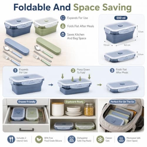 4Pcs Silicone Food Storage Containers Set Collapsible Lunch Boxes with Lids — view 4
