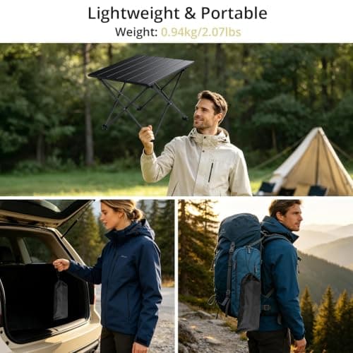 Anbte Ultra-Light Small Camping Table, Aluminium X-cross Structure, Black — view 6