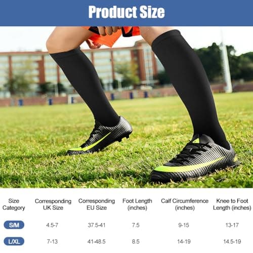DiULi 3 Pairs Knee High Socks for Men and Women, Black, L/XL — view 2