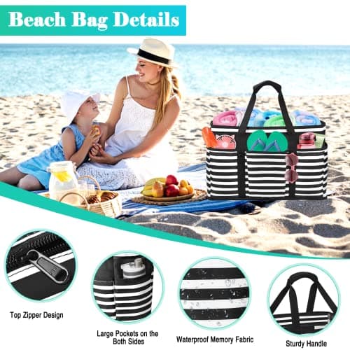 JUYANO Extra Large Beach Bag for Women with Zip Waterproof Beach Tote Bags with Wet Compartment Summer Tote Bag Family Large Shoulder Bag for Beach, Holiday, Shopping, Traveling — view 5