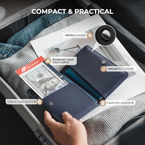 VULKIT Passport Holder Travel Wallet with AirTag Holder, RFID Blocking Leather Travel Document Orangizer with Passport Slot, Business & Credit Card Slots, Boarding Pass Pocket — view 3