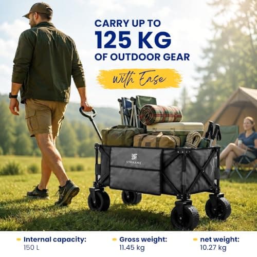 Straame 150L Festival Trolley, All-Terrain Folding Camping Wagon Cart, Grey — view 2