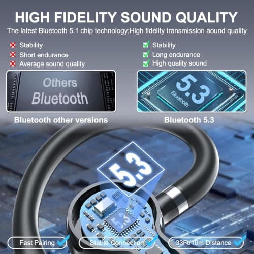 Bluetooth Headset V5.3 Wireless Handsfree Earpiece, Bluetooth Earpiece Single Headset with ENC Noise Canceling Microphone,LED Display,Waterproof Earphones In-Ear Headphone for Office ,Business,Driving — view 5