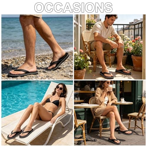 BBXWANG Unisex Flip Flops Women Men Black Flip Flops with Rubber Non-Slip Sole for Shower Beach Swimming Pools (Black, Adult, Men, 2, Numeric Range, UK Footwear Size System, 3, Medium) — view 2
