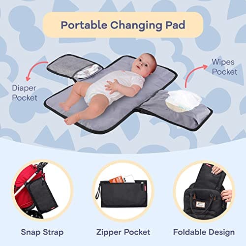 RUVALINO Baby Changing Bag Backpack, Neutral All-in-One Baby Bags for, Multifunction Large Travel Backpack with Portable Changing Pad, Stroller Straps, Pacifier Case and Insulated Pockets, Black — view 2
