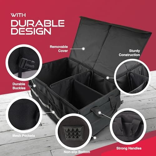 Haltons Foldable Car Boot Organiser Large, Durable 600D Oxford & 210D Polyester, Portable Boot Storage Box with Multi Compartments, Ideal for SUV, Truck, Van & Car Storage (36.8x50.8x26cm) Black — view 5