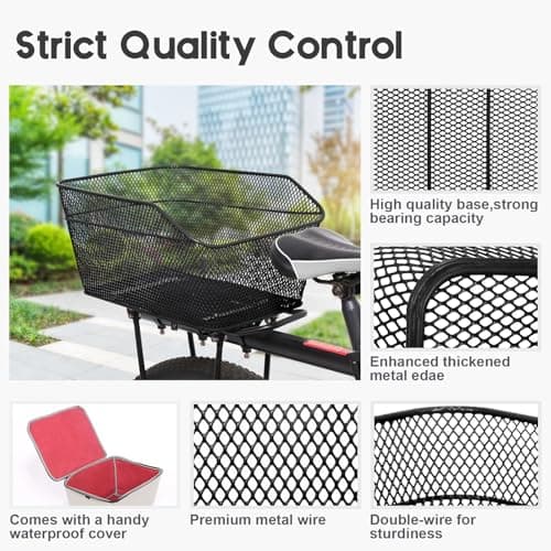 Rear Basket, Metal Bike Rack, Easy to Assemble, Waterproof Rain Cover, Luggage Bag — view 4