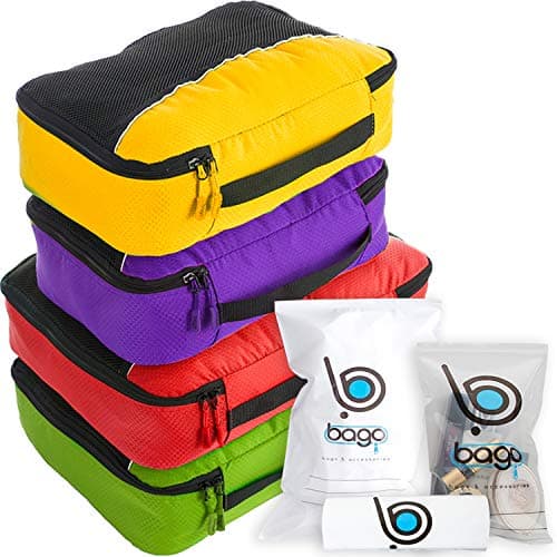bago 7 Pcs Packing Cubes For Travel - 4 Packing Cube with 3 ZipLock Bags - Travel Cubes to Get Maximum Storage, Save Time & Effort to Pack - Happy Traveling (GreenRedPurpleYellow)