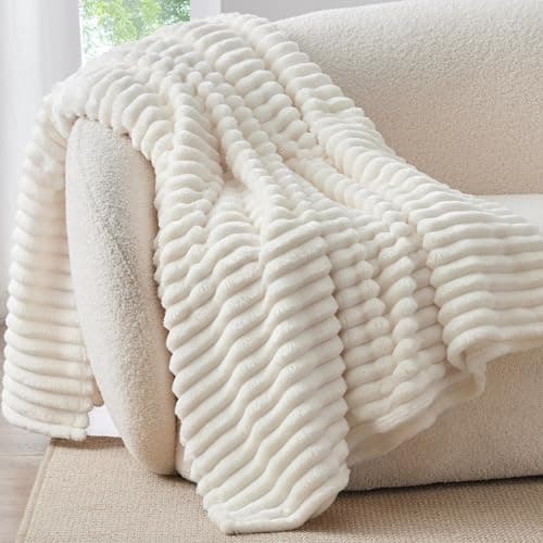 BEDELITE Fluffy Fleece Blanket Cosy Soft Throw, 127x152 cm, Cream White — view 2