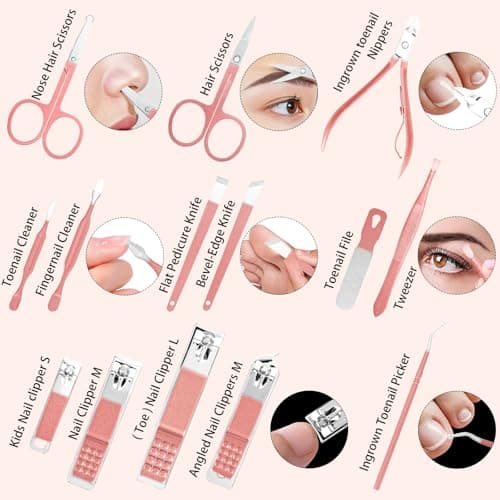 26Pcs Manicure Set Pedicure Kit for Women grooming, Metallic Pink — view 5