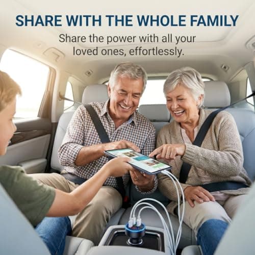 Fanlox Car USB Charger 6 Port, 12V/24V Cigarette Lighter Adapter with 2 USB C and 4 USB A Outputs, LED Voltmeter and Indicator Light for Phones Tablets and In-Car Devices — view 6