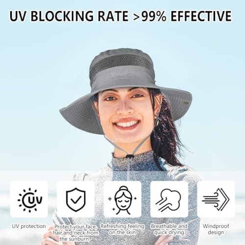 BSBUY UPF50+ Sun Hat With UV Protection Wide Brim, Breathable Mesh Safari Boonie for Fishing, Summer Lightweight Portable Foldable for Hiking Camping Climbing — view 6
