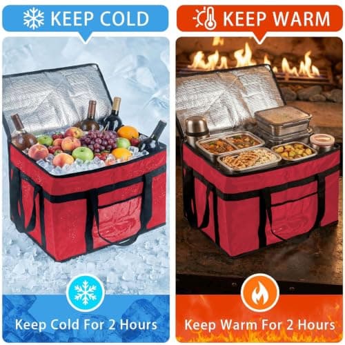 70L Insulated Thermal Bag for Food Delivery – Extra Large Cooler Bag, Heavy Duty Foldable Cool Bag for Grocery Shopping, Picnic & Commercial Use (1, Red-70l) — view 5