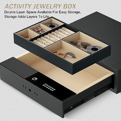 Pistol Safe, Biometric and Password Lock, Fingerprint Intelligent Steel Safe for Home, Nightstand, Jewelry, Handgun Organizer — view 2