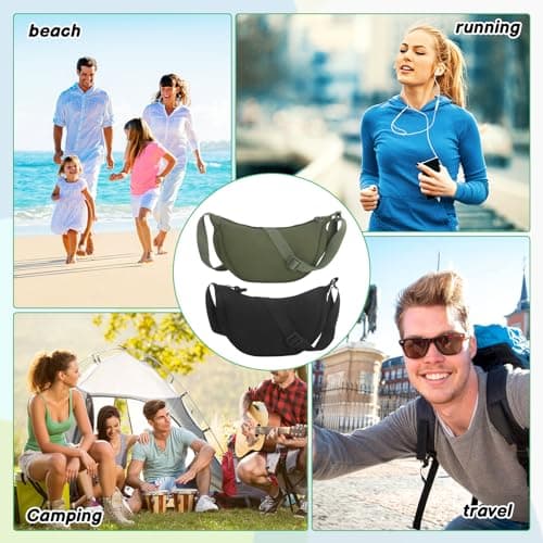 Firtink 2 Pack Crescent Bag for Women Men, Nylon Crescent Bags Dumpling Bag Hobos Crossbody Bags Purse with Adjustable Strap(olive green), ZHGC011399 — view 2