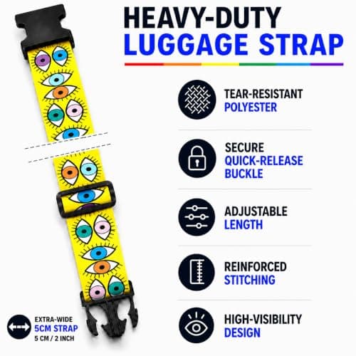 Luggage Straps for Suitcases 2 Pack, Adjustable Suitcase Belt 106–196 cm, Bright Pattern Travel Luggage Strap for Easy Identification, Heavy Duty Polyester with Quick Release Buckle (Vibrant Eyes) — view 4