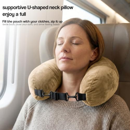 Campoverde Travel Neck Pillow Storage Bag, U-Shaped Pillowcase with Adjustable Shoulder Strap, Portable Organizer for Flight, Train and Car Travel(Khaki) — view 6