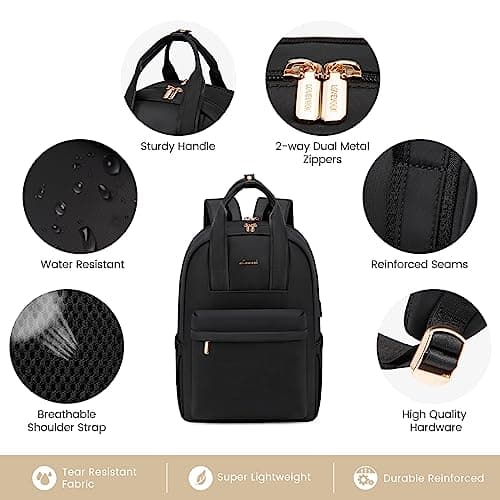 LOVEVOOK Backpack Womens, 15.6 inch Laptop Rucksack Bag for Women, Waterproof Ladies Backpacks Large School Bags with USB Port, Fashion Daypacks Back Pack for Uni College Work Travel, Black — view 3