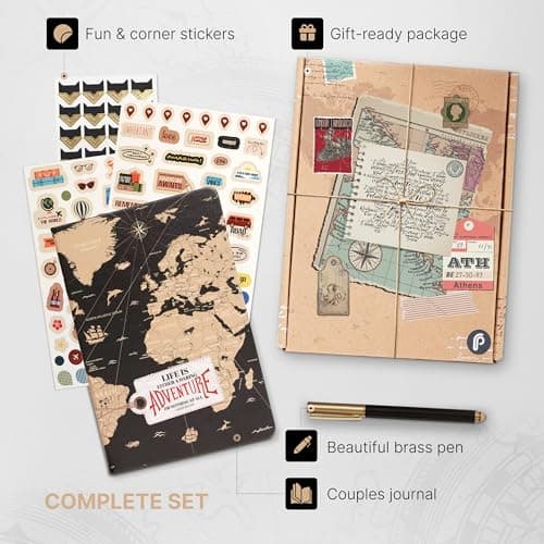 3-in-1 Prazoli Couples Adventure Book, Travel Journal & Bucket List Scrapbook - Cute Gifts for Women & Men Couple | Travellers Notebook Planner & Organiser With Pockets & Prompts Keepsakes Diary — view 5