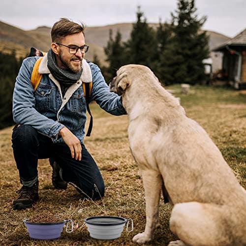 SLSON Collapsible Dog Bowls 2 Pack Dog Travel Bowl with Lid and Carabiners Pet Feeding Water Bowl Portable Dog Feeder for Walking, Travelling and Daily Use（1000ml） — view 5