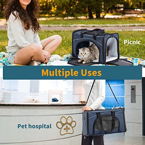 Petsfit Airline Approved Carrier, Cat Transport Carrier for Small Dogs,Foldable small dog Carriers Two-Way Placement on Plane Pet Carriers for Travelling,Blue,49cm*23cm*30.5cm — view 5