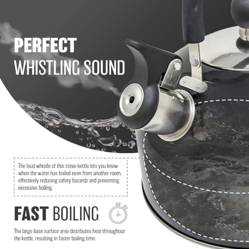 2.5L Stainless Steel Whistling Kettle - Suitable for Fishing, Camping, Hiking, Indoor & Outdoor | Camping Kettle for Gas Stove, Electric Stove, Camp Fire | Lightweight, Fast Boil, Phenolic Handle — view 6