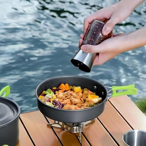 Hoquare Camping Cookware Set, 3pcs Nonstick Outdoor Aluminum Lightweight Camping Pan and Pot Set, Portable 2-3 People Camping Cooking Kit for Travel, Camping, Hiking, Picnic, BBQ，Green — view 5