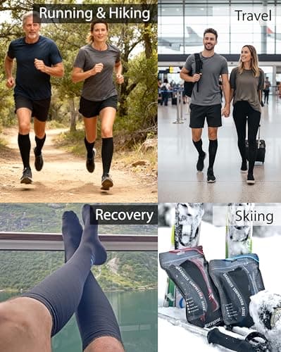 aZengear Compression Socks (20-30mmHg) Anti DVT Air Flying Knee-High Flight Travel Stockings, Swollen Legs, Varicose Veins, Running, Shin Splints Calf Pressure Support, Sports (Black w Navy L/XL) — view 4