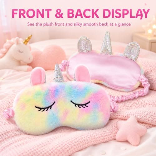 Blackout Sleep Masks, Cute Unicorn Plush Eye Mask for Women & Girls Kids, Soft Eye Mask for Sleeping with Adjustable Strap, Comfortable Sleep Mask for Travel, Nap, Night (Rainbow) — view 6