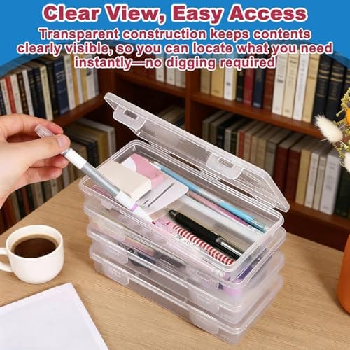 6 Pcs Clear Pencil Box with Latching Lid, Stackable Pen Storage Box, Plastic Containers, Rectangular Crayon Case, Transparent Organizer for Office Supplies, Handicrafts, Beads, Jewelry, Small Items — view 2