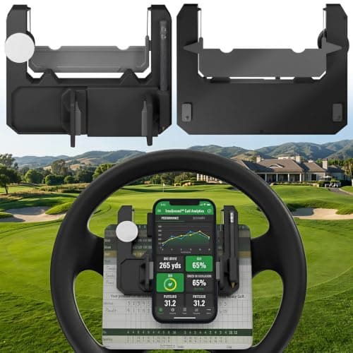 K-Gor Golf Cart Steering Wheel Phone Holder,Flip Up Cart Phone Mount with Scorecard Slot, 360° Adjustable Phone Holder for iPhone Android,Compatible with Club Car/Ezgo/Yamaha Models